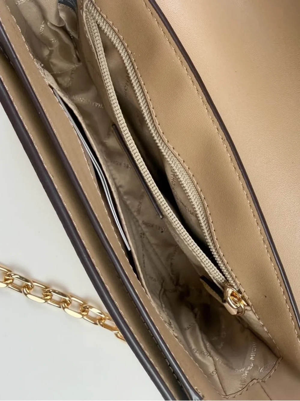 Michael Kors Tan Animal Print Leather Crossbody Shoulder Bag Gold Chain